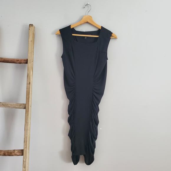 BCBGeneration Black Sleeveless Side Ruched Bodycon Midi Dress Size M - Picture 1 of 9